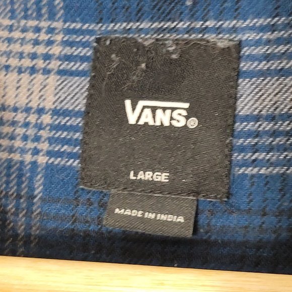 Vans Flannel Shirt Plaid Gray Blue Long Sleeve Button Oversized Cotton Blend L - Picture 5 of 12